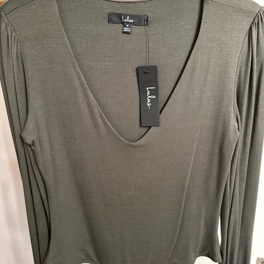 Lulu's Sage V-Neck Long Sleeve Bodysuit - Picture 10 of 11